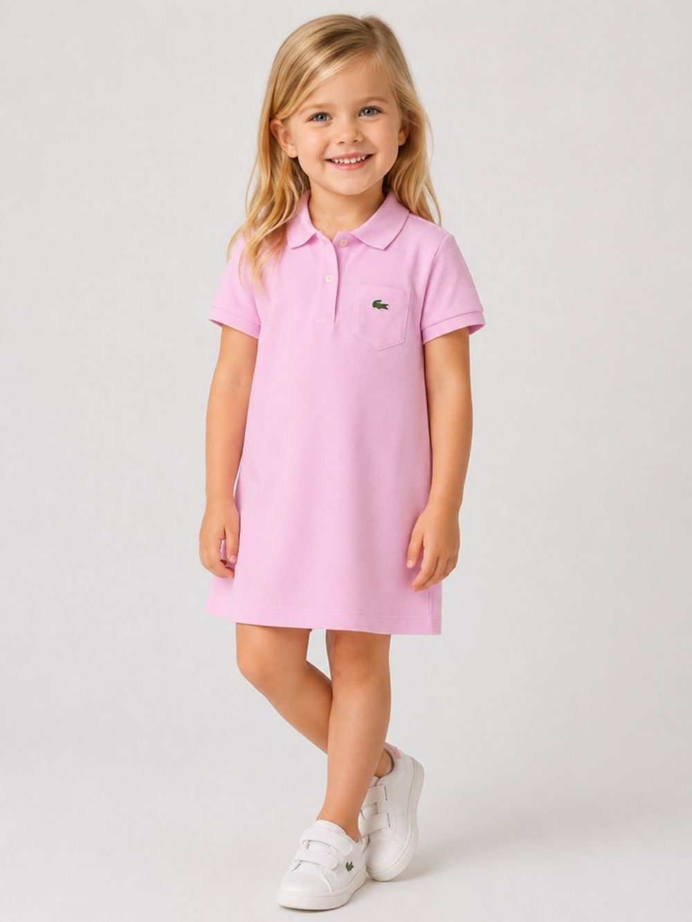 Lacoste Girls' 100% Cotton Polo Dress, Gelato Pink Strawberry Sherbet Toddler 4